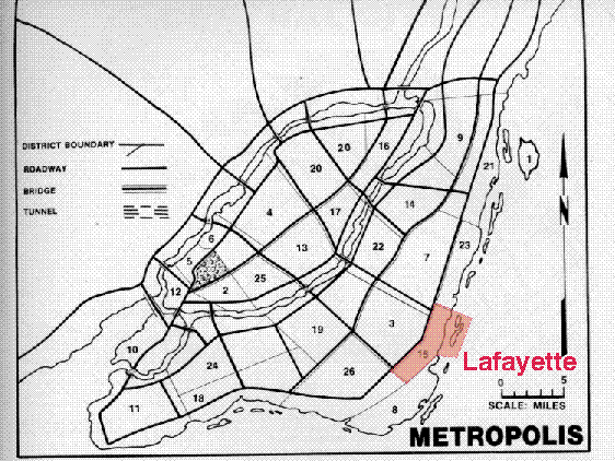 Lafayette District of Metropolis - Mayfair Games A scan of the map of Metropolis from DC Heroes Role-Playing Game